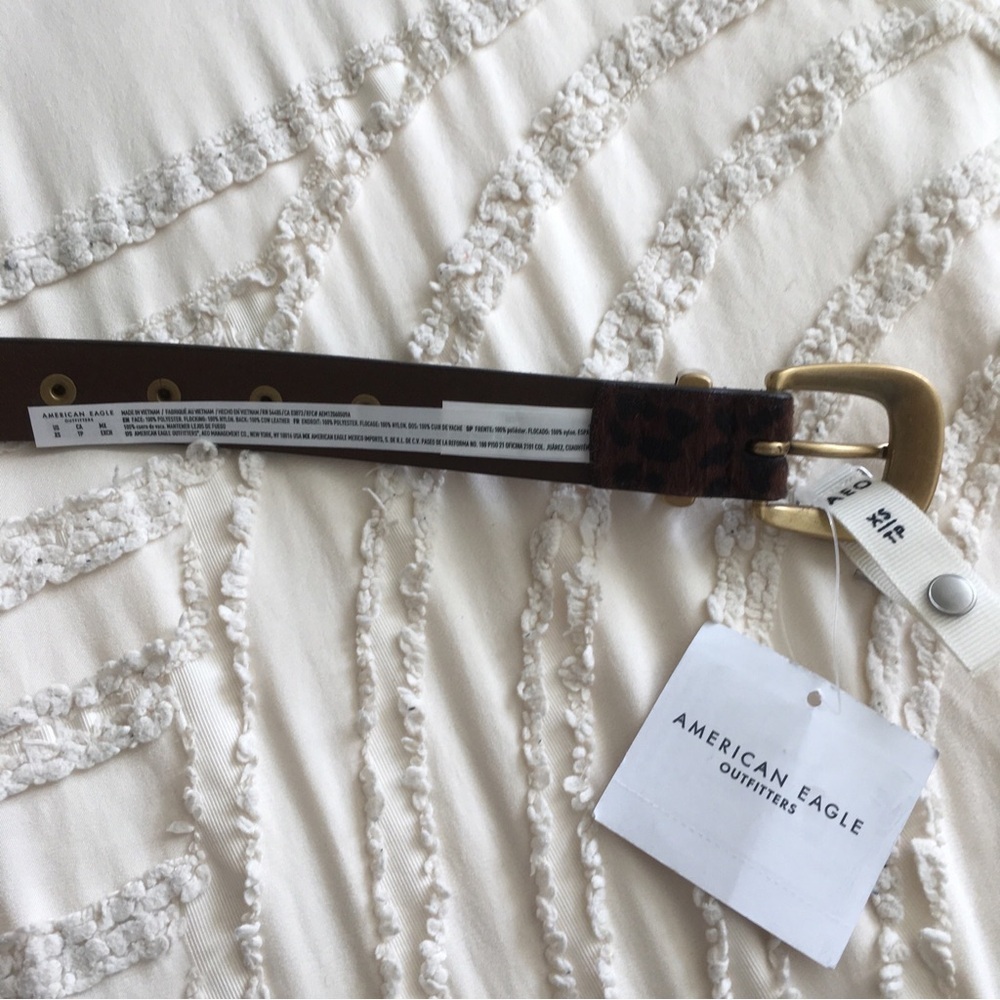 Leopard Print Faux Fur Skinny Belt with Gold Hardware XS - Picture 4 of 5